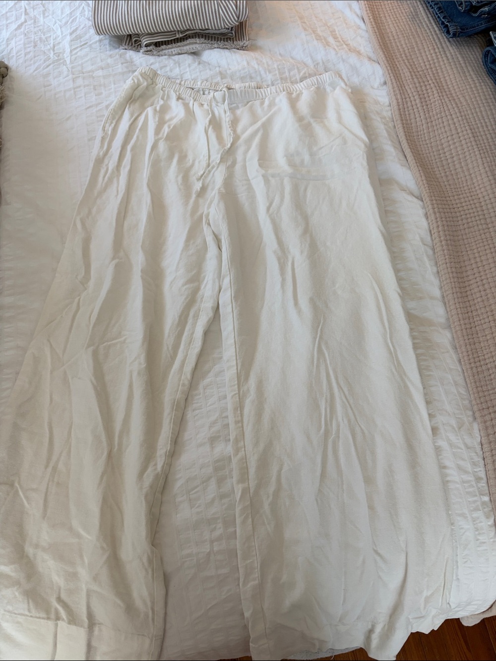 a new day Cream drawstring Waist linen pants
